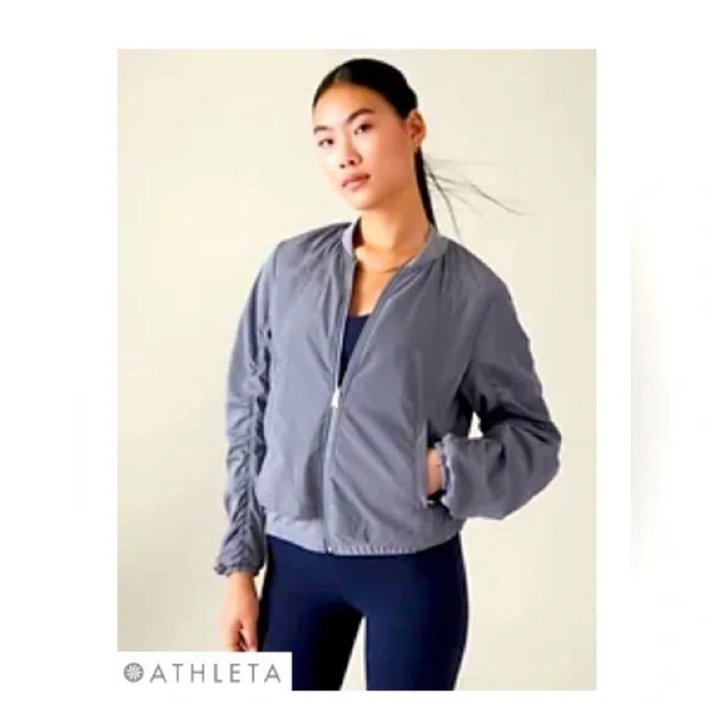 Athleta Women's Blue Lightweight Bomber Jacket Full Zip Athletic Casual Size S - Picture 2 of 7